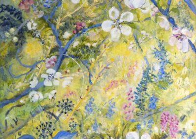 original painting of the month of march in a SCottish orchard by artist ronnie cruwys