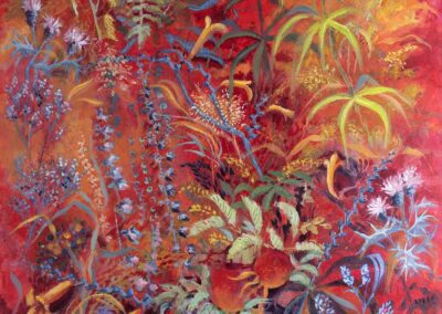 Original painting of the month of September in rich reds and golds set in Scottish orchard
