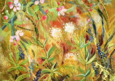 original painting mixed media of apple blossom in Scottish orchard