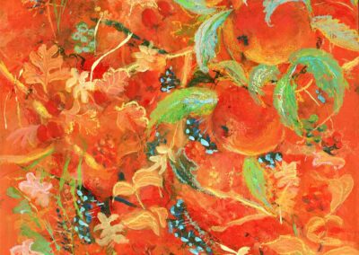 original painting of apples ripening in a scottish orchard
