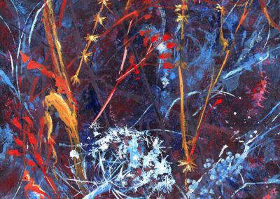 original painting of fennel and wild flower seed husks in winter