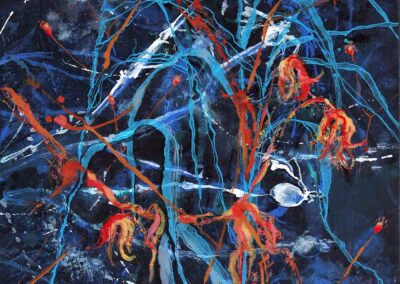 original mixed media painting of wild flower husks in winter