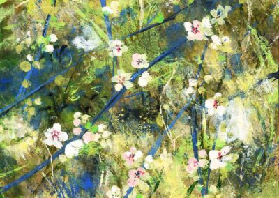 original painting of damson blossoms in scottish orchard