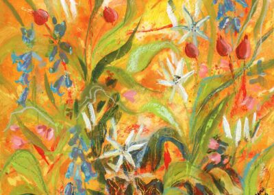 Painting of wild garlic blossoms of scottish orchard