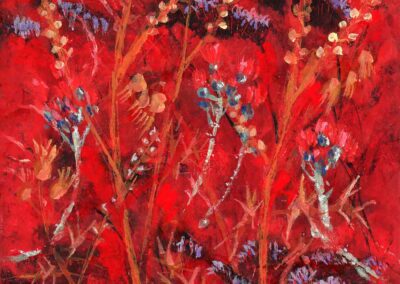 original painting of wildflowers in September in SCottish orchard
