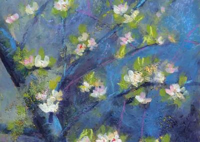 original painting of detail of apple tree in blossom