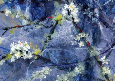 Painting of spring plum blossoms of scottish orchard