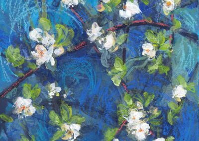 Painting of spring plum blossoms of scottish orchard