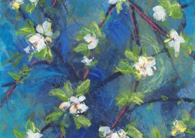 Painting of spring blossoms of scottish orchard