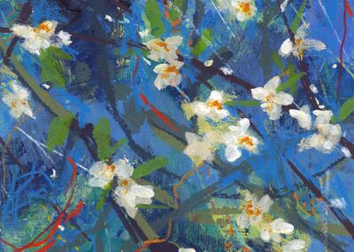 Painting of spring blossoms of scottish orchard