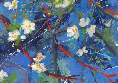 painting in mixed media of orchard blossoms